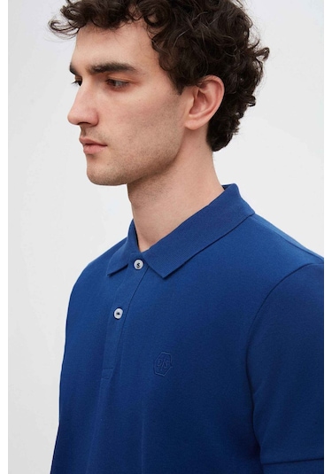 D's Damat Ds Damat Regular Fit Saks Mavi Pike Dokulu %100 Pamuk Kıvrılmaz Polo Yaka Nakışlı T-shirt 4HC14ORT51000 Saks Mavi