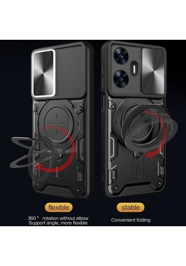 My Topped Realme C55 4g Tpu+pc Kılıf, Manyetik Tutucu, Cam Korumalı, Lens Koruma, Tam Uyumlu Kılıf