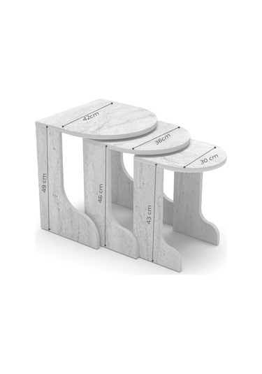 Tv Sehpası Ünitesi Tekli Orta Sehpa 3'lü Zigon Sehpa Set Üç Ürün Beyaz Beyaz