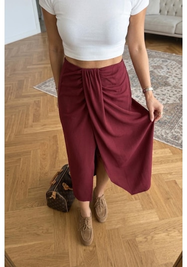 Lijuri Drape Detaylı Anvelop Etek 4089 Bordo