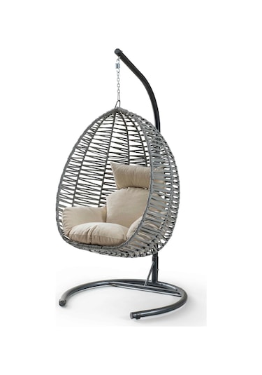 Eymense Class Rattan Salıncak Gri Krem