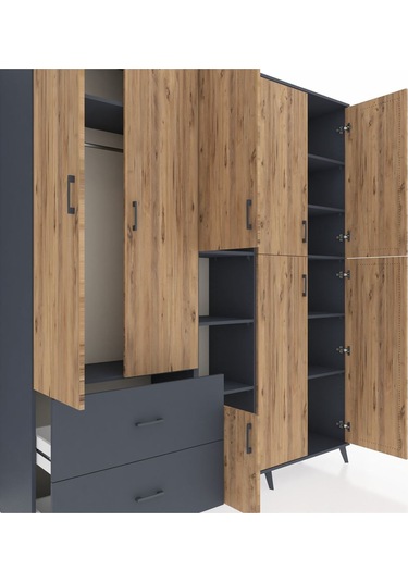 Hyperion Dolap 12 Raflı 2 Çekmeceli Tek Askılı 220x44x243 Antrasit-çam/antrasit Atlas Çam/antrasıt