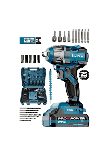 Assur PRO105 21V Çift Akü Şarjlı Matkap Somun Sıkma Sökme Mavi
