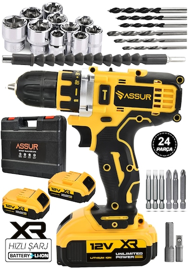 Assur ASR032 12V Çift Akülü Vidalama Sarı