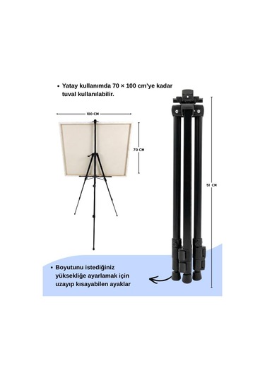 Katlanabilir Metal Tripod Şövale - Ayarlanabilir, Taşıma Çantalı, Siyah