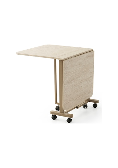 Katlanır Metal Tekerlekli Ayak Masa, Traverten, 70x10 Diğer