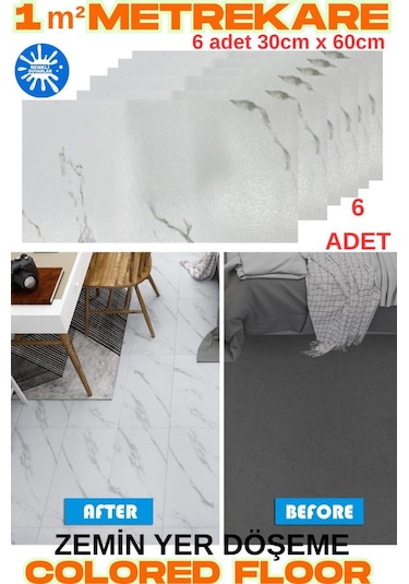 6 Adet 30cm X 60cm Yapışkanlı Colored-605 Floor Pvc Panel Yer Zemin Kaplama Paneli Arkası Kauçuklu