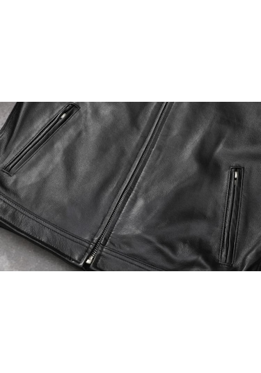 Polar Kapüşonlu Hakiki Deri Mont Siyah