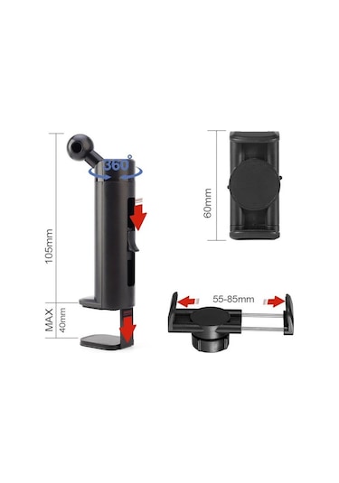 Zhltools Masa Koltuk Klipsli Telefon Tutucu Stand Siyah