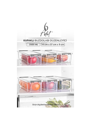 KitchenLife 6'lı Kilitli Kapaklı Buzdolabı Düzenleyici - Dolap İçi Düzenleyici -saklama Kutusu 3500 Ml Çok Renkli