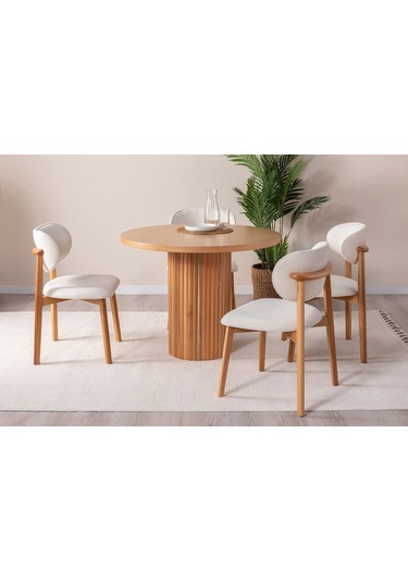 Boho İskandinav Natural Ahşap Masa Sandalye Takımı 90x90 Natural