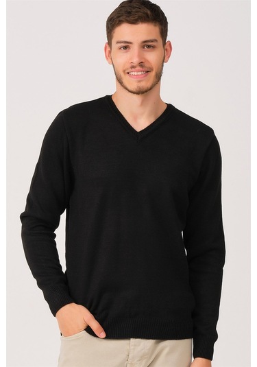 V0036 Dewberry Erkek V-neck Kazak-siyah Siyah