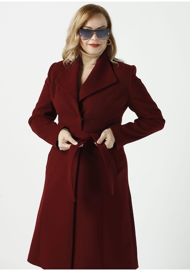 Moda Berray 923 Kadın Büyük Beden Mendil Yaka Kaban Bordo