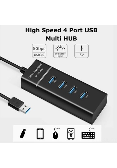Gajeena Usb 3.0 4 Port Hub - 5gbps Hızlı Veri Transferi, Usb 2.0/1.1 Uyumlu, Taşınabilir, Plug & Play Bilgisayar Port Genişletici