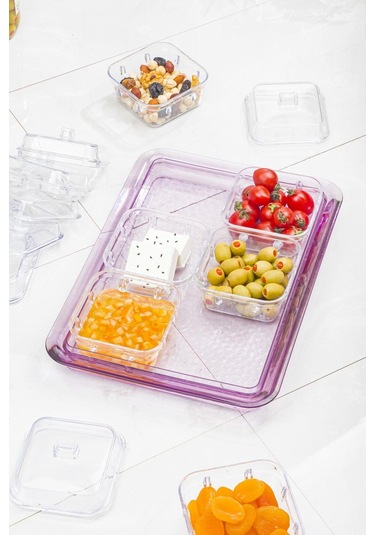 Akrilik Mürdüm 6 Lı Kapaklı Kahvaltılık Kahvaltı Seti & Saklama Kabı Cam Değildir Mürdüm