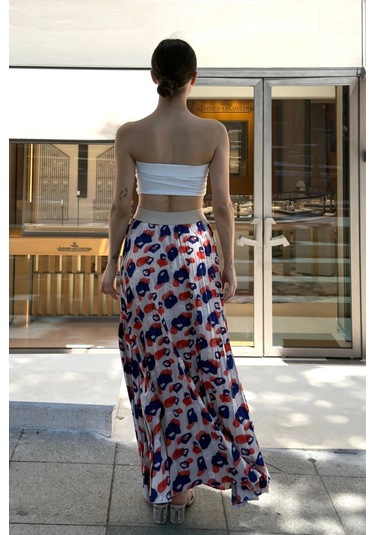 Beli Lastikli Pliseli Etek 6029 Bej/lacivert Bej-lacivert