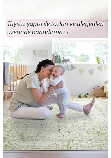 Folk Eskitme Desenli Dokuma Taban Dekoratif Yeşil Halı Ba 27