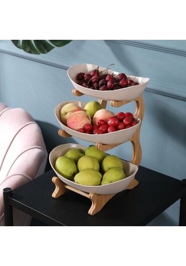 Dancemonkey 3 Katlı Bambu + Plastik Tabağı -bej, Pratik Ve Dayanıklı Bej