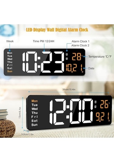 Trendooze Uzaktan Takvim, Sıcaklık, Saati, Saat, Led Kumanda İnç Duvar Dijital Camgöbeği Camgöbeği Çalar 16 12/24h, Tf Camgöbeği