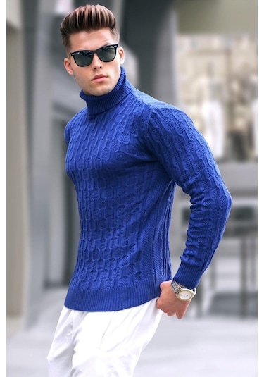 Açık Lacivert Balıkçı Yaka Triko Kazak 5759 Açık Lacivert