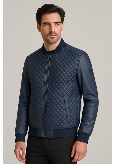 Regular Fit Baklava Desenli Erkek Mont Lacivert 4527 Lacivert