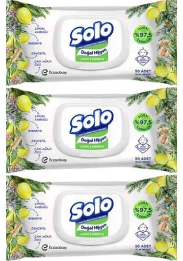 Solo Islak Havlu Mendil 50yaprak Limon & Biberiye 3lü 150yaprak 3'lü Set