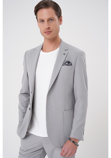 Comfort Fit Mono Yaka Torba Cep Casual Gri Ceket C 708 Gri