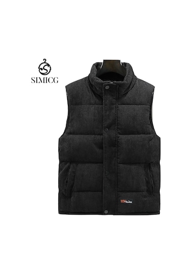 Yeni Kış Düz Renk Sıcak Kadife Yelek Siyah