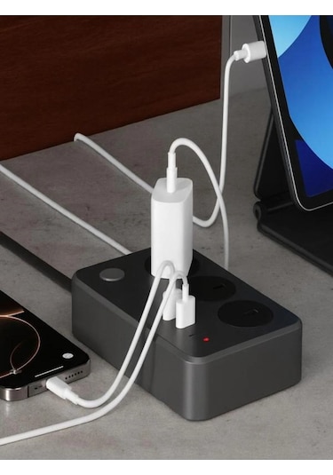 Üçlü Akım Korumalı Çocuk Korumalı 2x Usb 1x Type-c Grup Priz Uzatma 1,8 Mt Kablolu 2 M