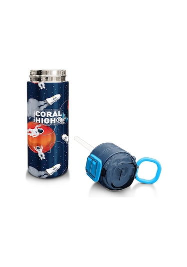 Coral High Kids Lacivert Mavi Astronot Desenli Pipetli Ve Direkt İçim Çelik Termos 500 Ml 31999 Mavi - Mercan