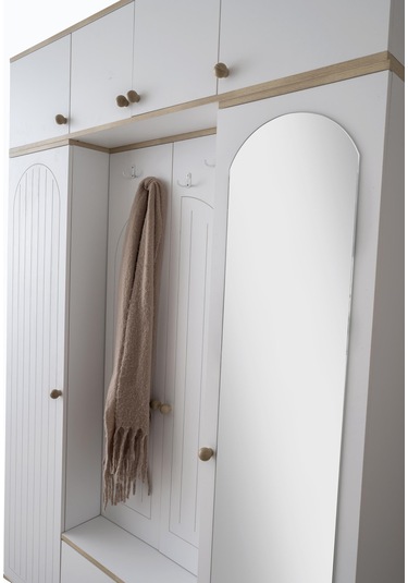 Dejavu Asklıklı Çekmeceli Ayakkabılık Portmanto 160x40x204cm Beyaz