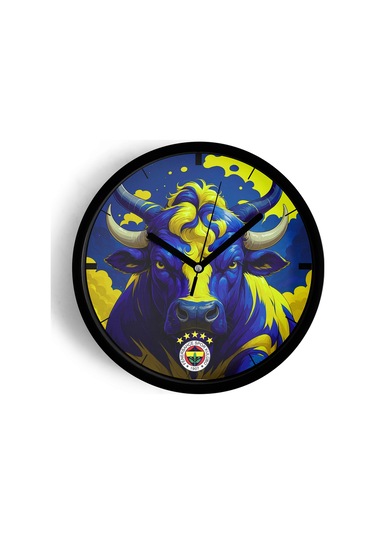 Fenerbahçe Tasarımlı Modern Duvar Saati - 30cm - Önü Camlı Siyah Kasa - Sessiz Mekanizma-jh0999 Siyah