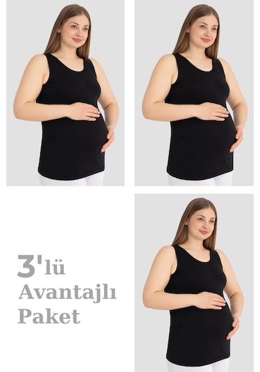 Arma Yıldız Hamile Atlet Kalın Askılı Pamuklu Likralı Esnek Siyah 3'lü Paket