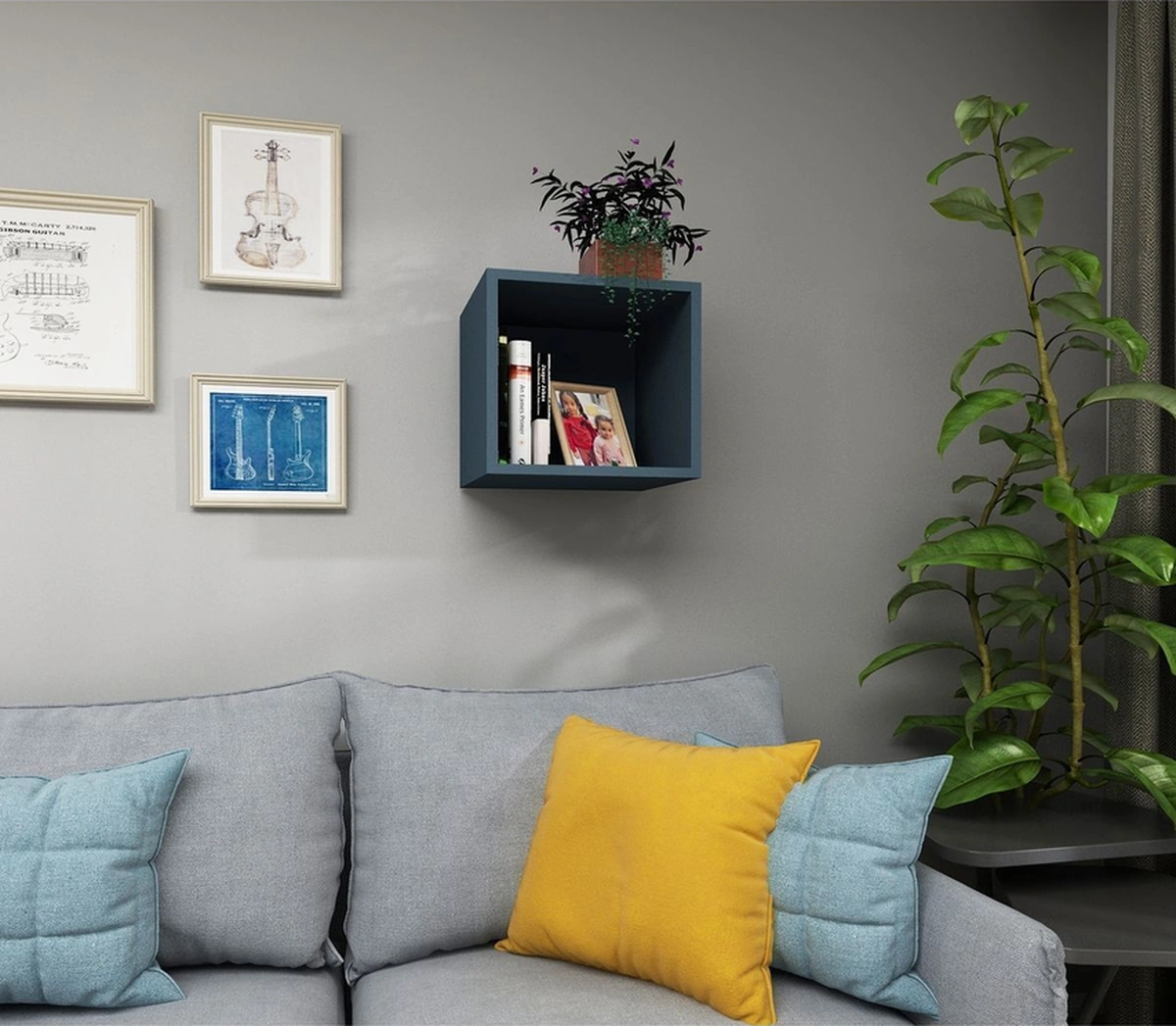 Kitaplık Kare Duvar Rafı Tekli Arkalıklı Mobilya Takım İzlanda Mavi İzlanda Mavi