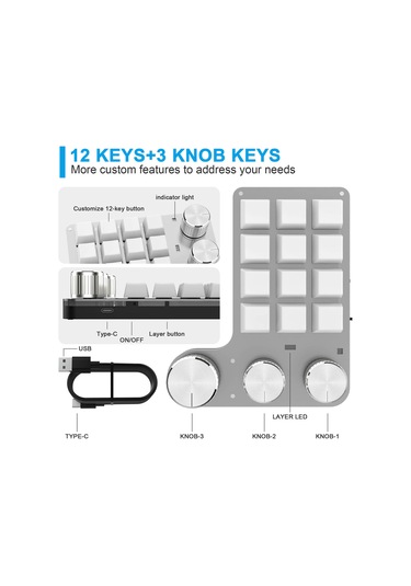 Maiyame Tek Elle Kullanılabilen Mekanik Klavye: Zoom, Şarkı Geçişi Ve Ses Kontrolü İçin 3 Düğme, Taşınabilir Ve Kurulum Gerektirmeyen Tasarım.