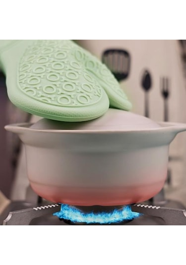 1 Adet Silikon Fırın Eldiveni Anti-haşlanma Kaymaz Kalın Pamuk Astar Uzun Isıya Dayanıklı Mikrodalga Eldiven Mutfak Pişirme Malzemeleri A