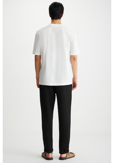 Kravın Erkek %100 Pamuk Bisiklet Yaka Baskılı Ekru T-shirt