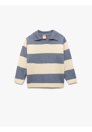 Koton Uzun Kollu Çizgili Polo Yaka Triko Kazak Ekru Çizgili 6wmb90001tt Ekru Çizgili