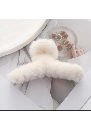 Peluş Yumuşak Tüylü Mandal Toka Beyaz