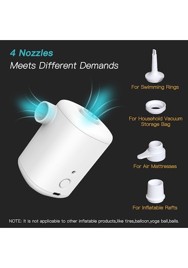 Geeroyoo 2200pa Taşınabilir Kablosuz Hava Pompası: 4 Uçlu Şarj Edilebilir Hızlı Şişirme Söndürme