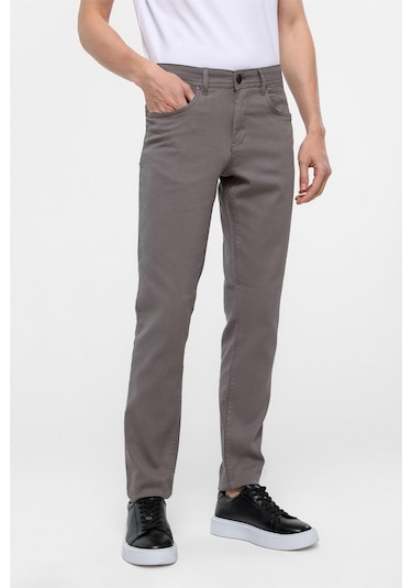 Süvari Gri Slim Fit 5 Cep Kalıp Armürlü Kanvas Pantolon
