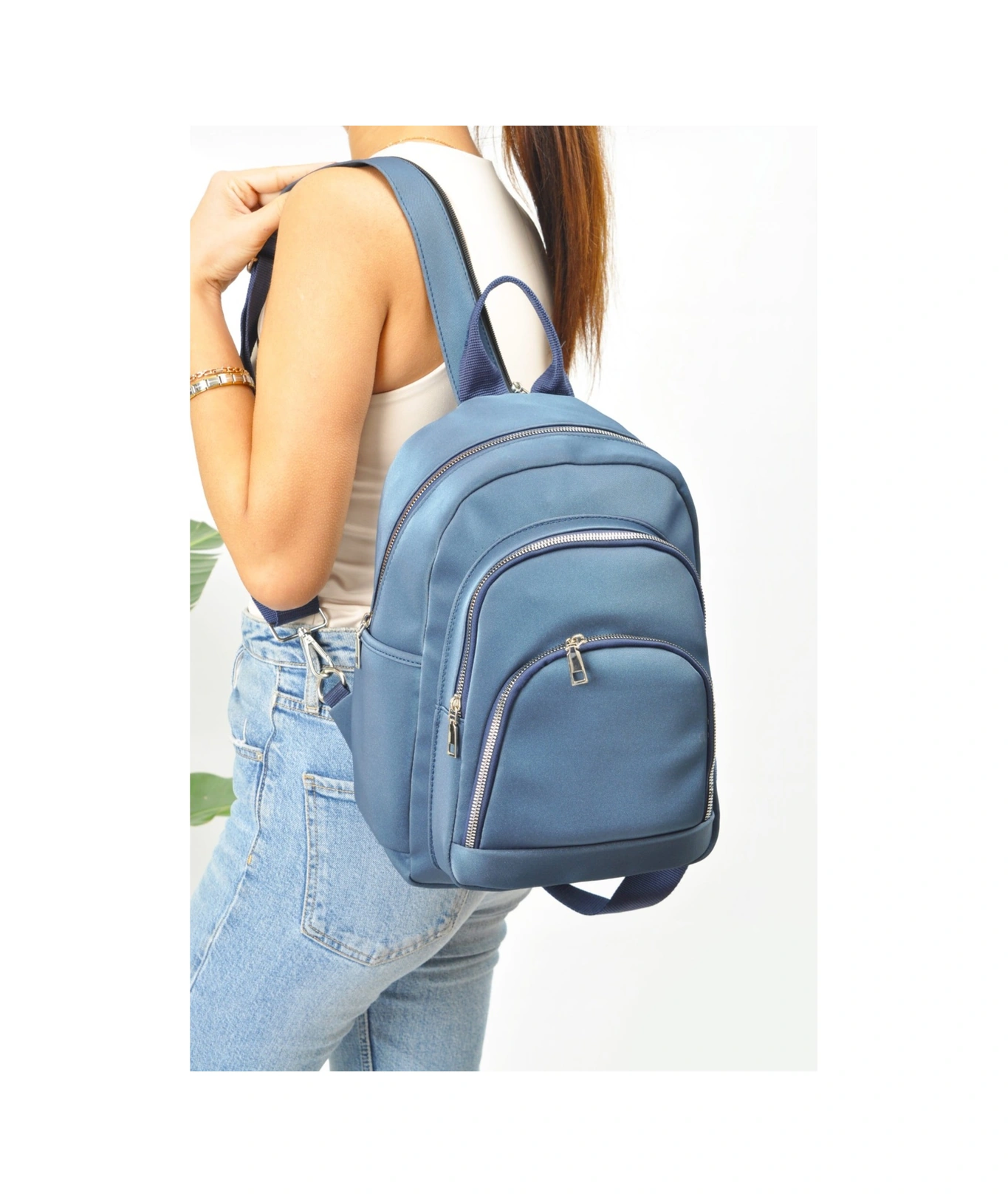 Tezzgelsin Unısex Su Geçirmez Saten Suni Deri Günlük Kullanım Sırt Çantası Lacivert