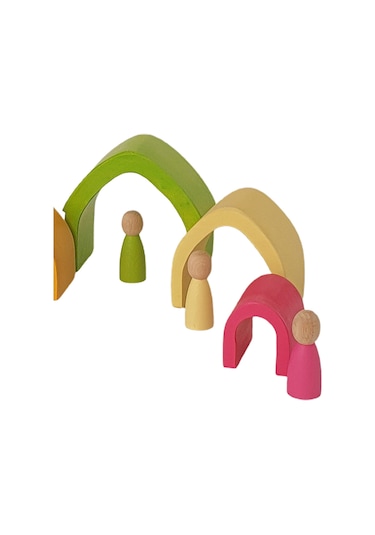 Waldorf Pastel Renkler 5'li Ev Ve 5'li Peg Bebek Seti Ahşap Oyunc