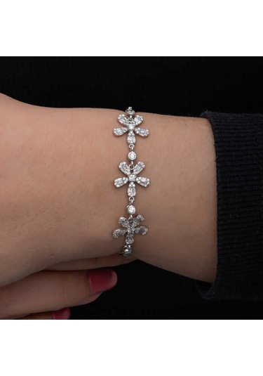 Casera's Gümüş Baget Çiçek Desenli Kadın Bileklik Csr2185498 Gümüş