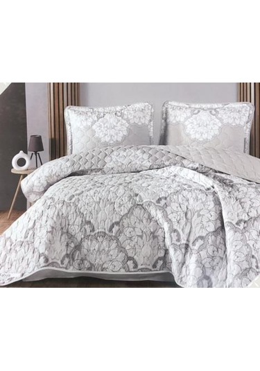 Clasy %100 Pamuk Çift Kişilik Yatak Örtüsü Seti Tabula V1 Gri Gri