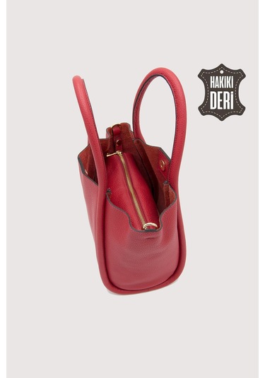 Hakiki Deri Kadın Organizerlı El Çantası Kırmızı Smr9206 Kırmızı