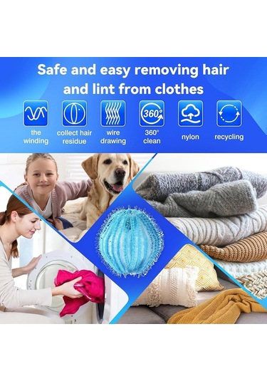 Lemestar Ev İçin Tekrarlı Kedi Köpek Tüy Toplayıcı Topları - Çamaşır Makinesi Kurutucuda Tüy Ve Toz Alıcı, Giysilerden Tüy Temizleme Aracı Mavi Mavi