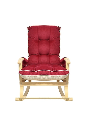 Enda Home Mosso Çift Minderli Ahşap Sallanan Sandalye Tv Baba Koltuğu Dinlenme Koltuğu Bordo - Krem