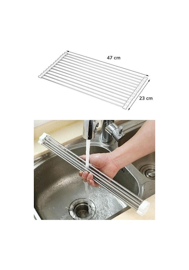 9032947803193drvs1 - Buffer Evye Üstü Katlanır Nihale Paslanmaz Çelik Pratik Sebze Meyve Bulaşık Kurutma Süzgeci Çok Renkli