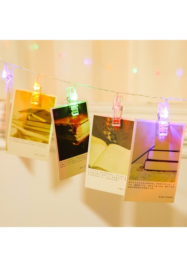 Ximistore9 10 Led Renkli Fotoğraf Klembi Işıklı Zincir - Ev İçi Bayram Dekorasyonu Noel Ağacı Işıkları
